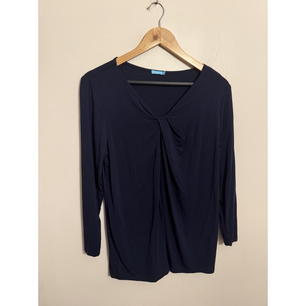 J McLaughlin Women's Navy Blue Twist V-neck Modal Tee Minimalist Light Small